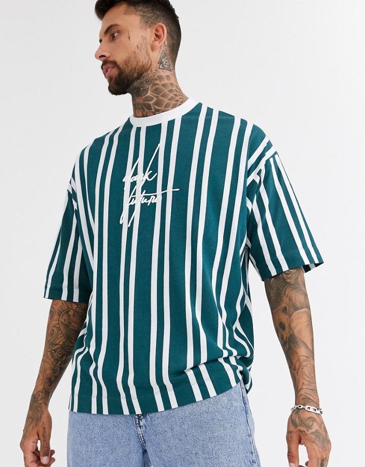 Asos Design Oversized Heavyweight Striped T-shirt With Dark Future Embroidery - Multi