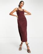 Asos Design Structured Midi Dress With Scoop Neck-brown