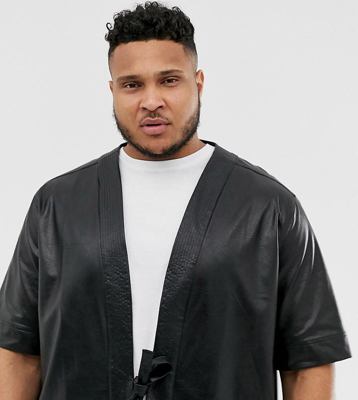 Asos Design Plus Faux Leather Crop Kimono-black