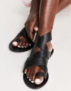 Asos Design Fudge Leather Flat Sandals In Black