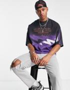Asos Design Oversized T-shirt In Black & Purple With Front Print