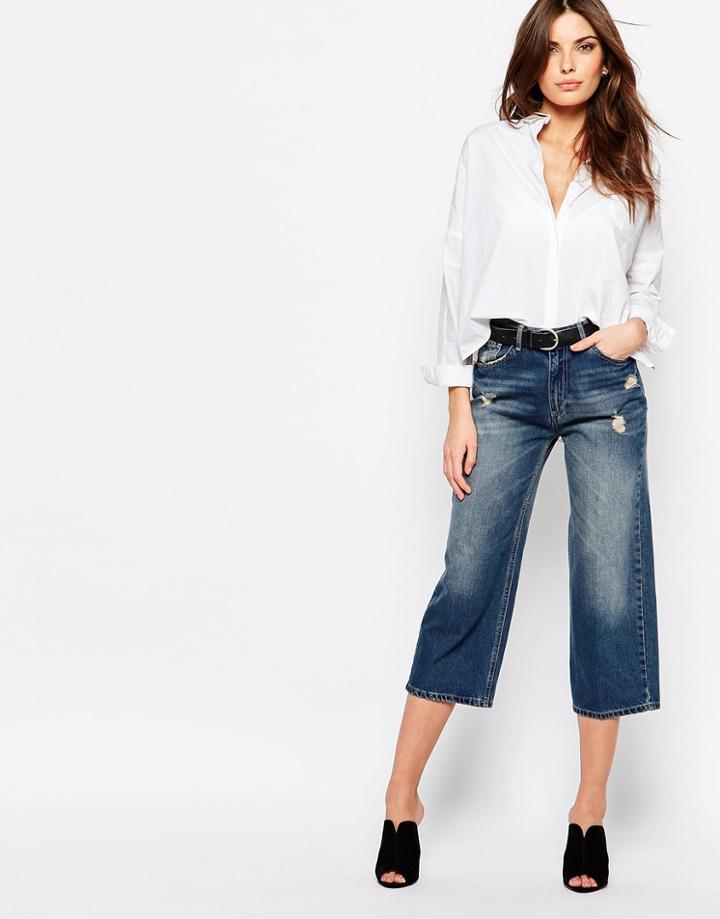 Sisley Cropped Denim Pants With Distress Detail - 901 Blue