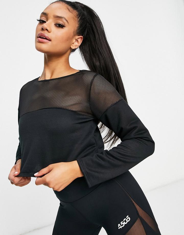 Flounce London Gym Fishnet Insert Cropped Sweater In Black