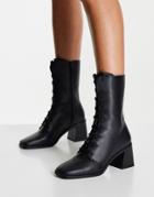 Monki Elma Vegan Lace Up Heeled Boots In Black