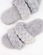 Public Desire Cozi Slippers In Gray Faux Fur-grey
