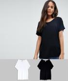 Asos Design Tall T-shirt With Drapey Batwing Sleeve 2 Pack Save - Multi