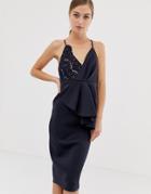 Asos Design Lace Detail Cami Midi Bodycon Dress - Navy