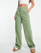 Pull & Bear Tailored Wide Leg Pants With Front Seam In Green