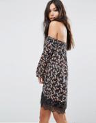 Asos Off Shoulder Dress In Ditsy With Lace Hem - Multi