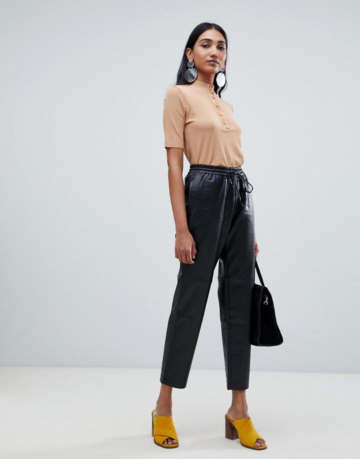 Mango Peg Faux Leather Pants - Black