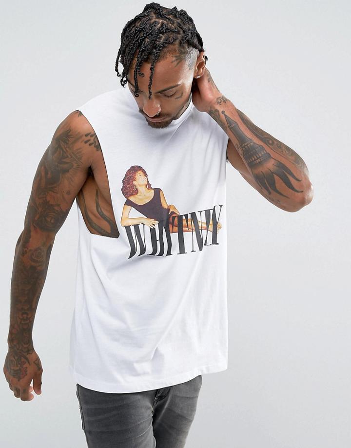 Asos Whitney Sleeveless T-shirt With Dropped Armhole - White