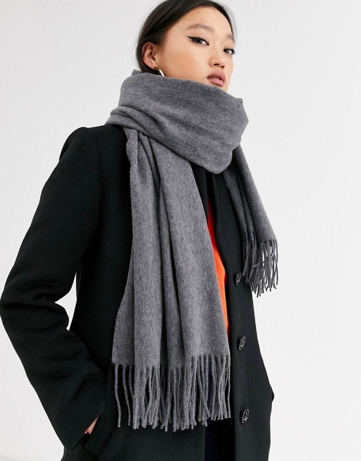 Asos Design Oversized Wool Scarf With Tassels In Gray
