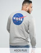 Asos Plus Sweatshirt With Nasa Print In Gray Marl - Gray