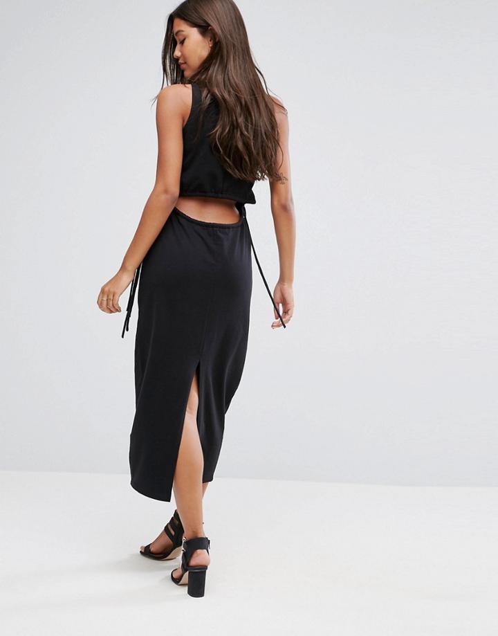 Asos Open Back Maxi Dress In Loop Back Sweat - Black