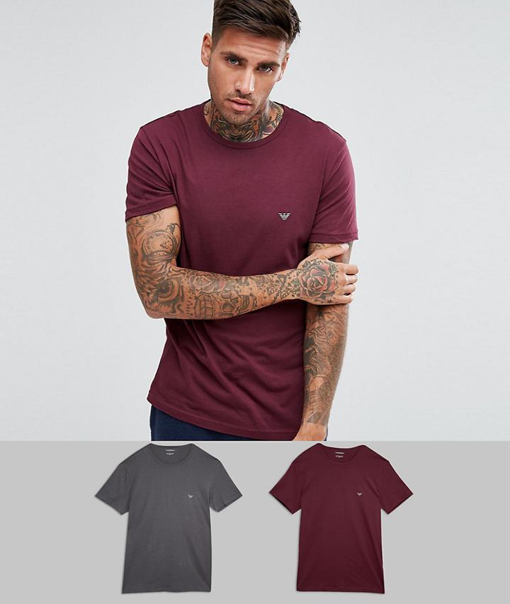 Emporio Armani Slim Fit 2 Pack T-shirt In Gray & Burgundy - Gray