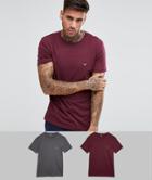 Emporio Armani Slim Fit 2 Pack T-shirt In Gray & Burgundy - Gray