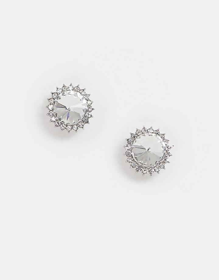 Miss Selfridge Crystal Pave Stud Earrings - Silver