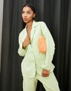 Monki Linen Look Blazer In Sage Green - Part Of A Set