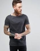 Asos T-shirt With Boat Neck In Washed Black - Black