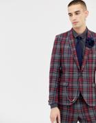 Twisted Tailor Super Skinny Suit Jacket With Plaid Check In Wool - Red
