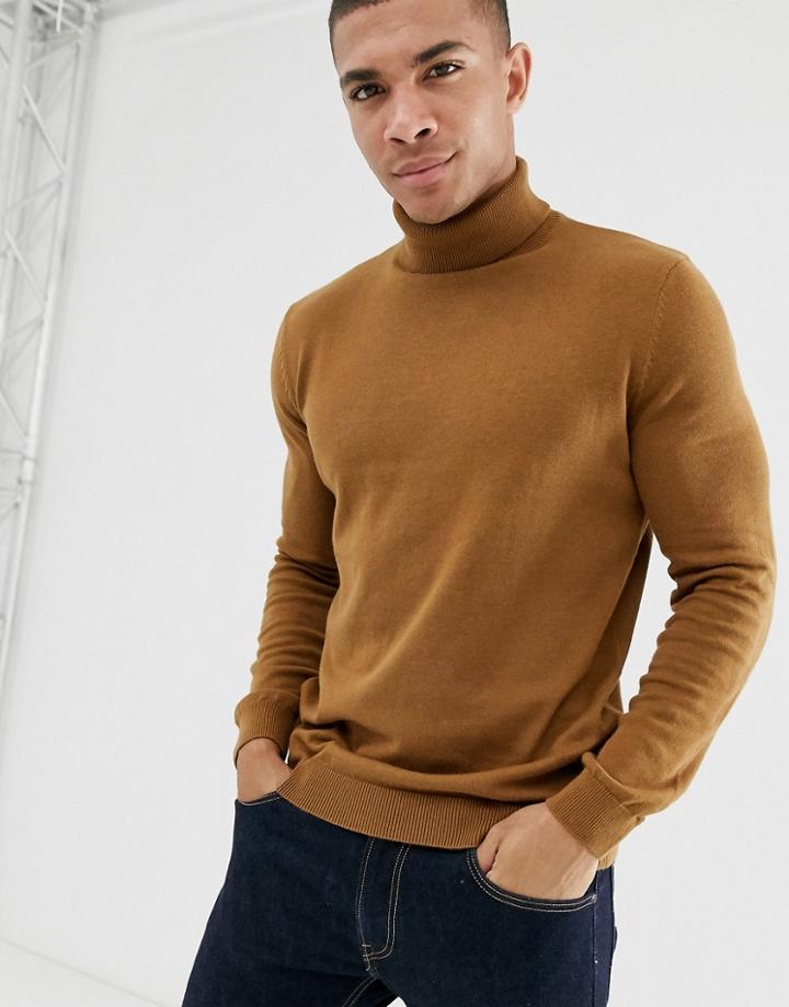 New Look Roll Neck Sweater In Camel-tan