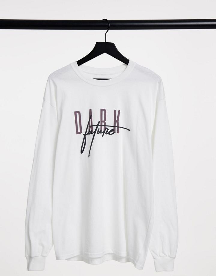 Asos Dark Future Long Sleeve T-shirt In White With Front And Back Logo