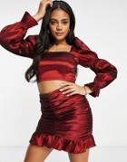 Rare London Crop Top In Red Taffeta