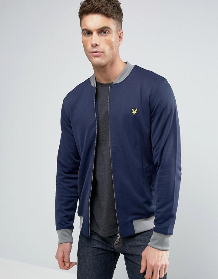 Lyle & Scott Tricot Bomber Eagle Logo Contrast Rib In Navy - Navy
