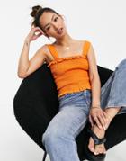 Urban Threads Shirred Frill Edge Top In Orange