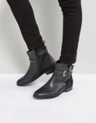Rule London Stud Strap Flat Leather Boot - Black