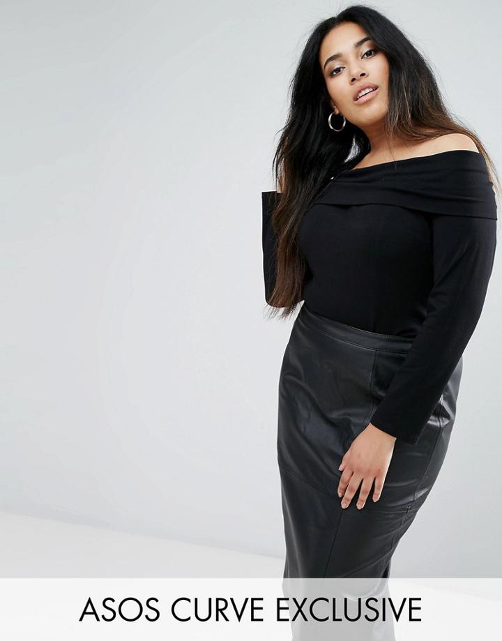 Asos Curve Off Shoulder Top With 3/4 Sleeve - Black