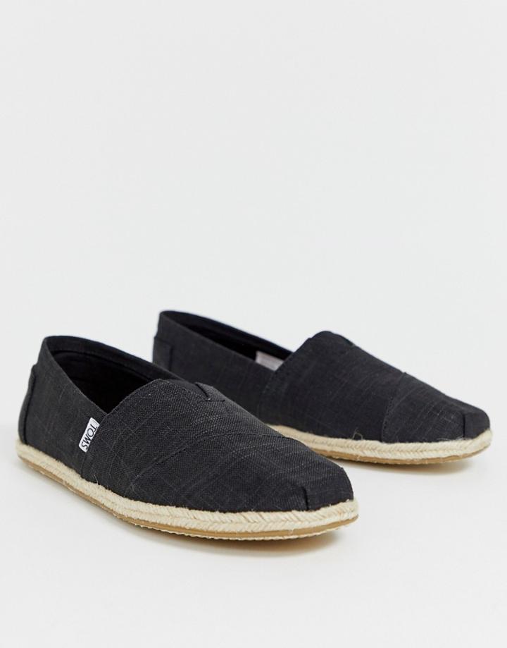 Toms Espadrilles In Black Linen With Rope Detail - Black