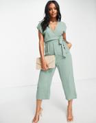 Ax Paris Wrap Front Romper In Sage Green