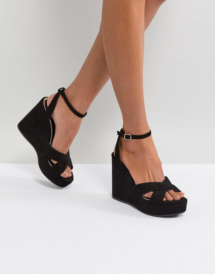 Miss Kg Strappy High Wedge Sandal - Black