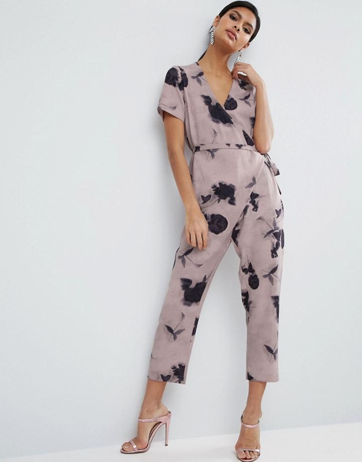 Asos Jumpsuit With Wrap And Self Tie Detail In Floral Print - Multi