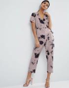 Asos Jumpsuit With Wrap And Self Tie Detail In Floral Print - Multi