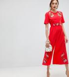 Asos Tall Embroidered Tea Jumpsuit - Red