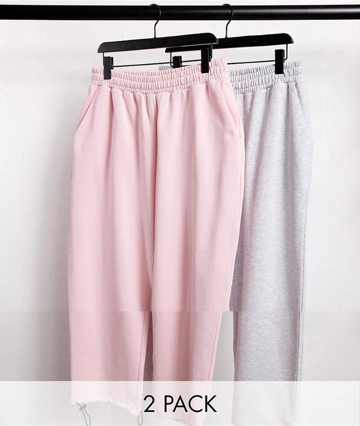 Asos Design Super Oversized Sweatpants 2 Pack In Pink And White Heather With Toggle Hem-multi