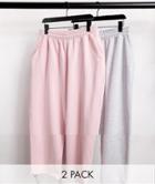 Asos Design Super Oversized Sweatpants 2 Pack In Pink And White Heather With Toggle Hem-multi