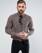 Asos Regular Fit Viscose Paisley Print Shirt With Neck Tie - Red