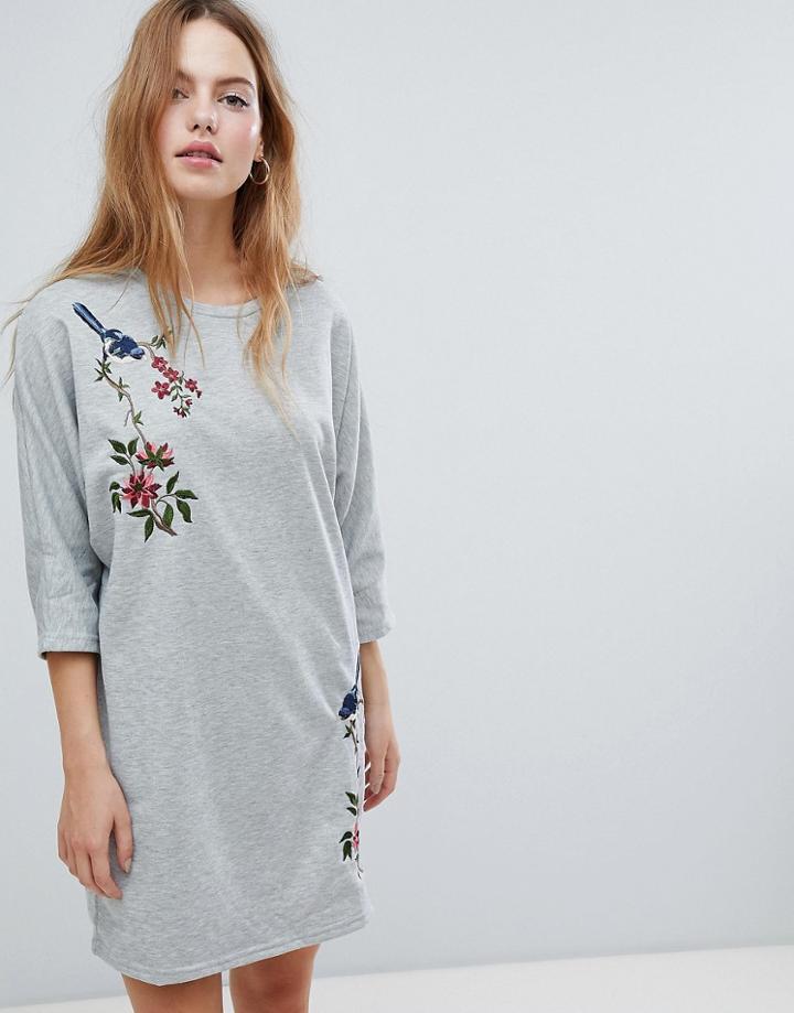 Qed London Embroidered Sweat Dress - Gray