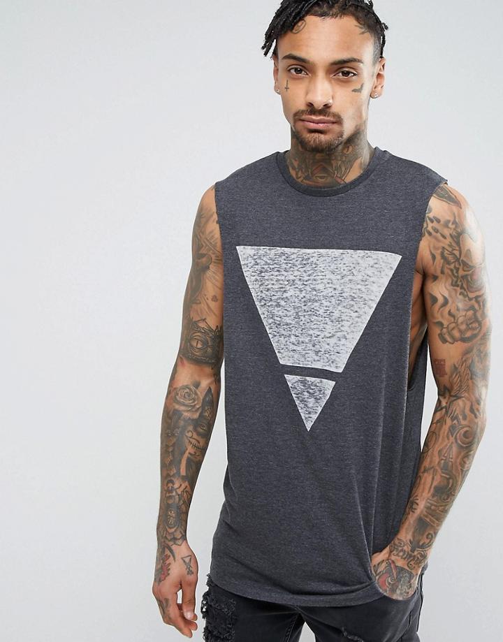 Asos Oversized Sleeveless T-shirt With Dropped Armhole With Burn Out Triangle - Gray