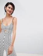Stradivarius Cut Out Front Stripe Printed Skinny Strap Jumpsuit - Multi