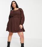 Daisy Street Plus Ruched Waist Milk Maid Mini Dress In Brown