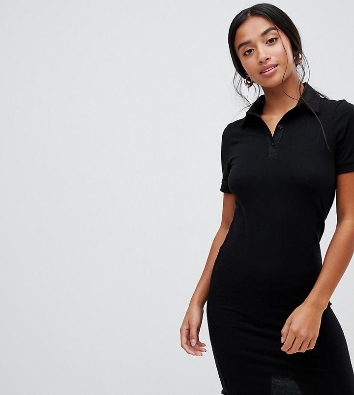 Asos Design Petite Mini Polo Shirt Dress With Babylock Hem-black
