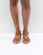 Asos Design Fixing Leather Embellished Flat Sandals - Tan