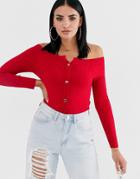 Asos Design Off Shoulder Knotch Detail Cardigan In Rib