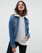 Lee Faux-fur Collar Denim Jacket - Blue