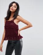 Asos Cami Top With Shirring & Ruffles - Red