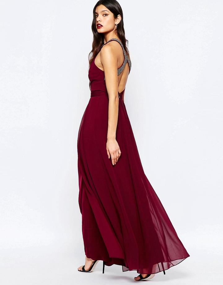 Warehouse Embellished Cross Back Maxi Dress - Red